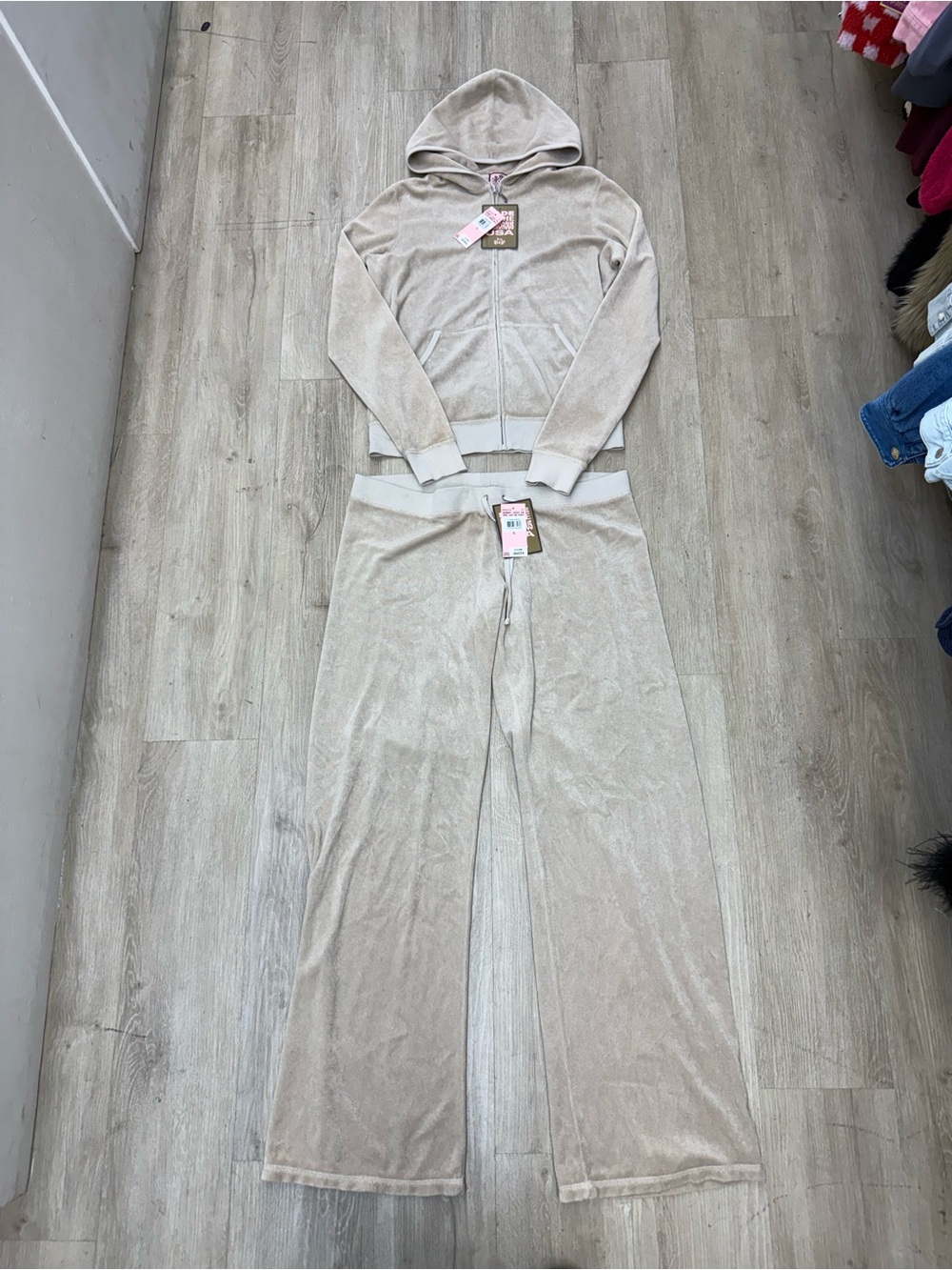 NWT Juicy Couture Velour Zip Up Hoodie / Wide Leg Pants Set Sz XL